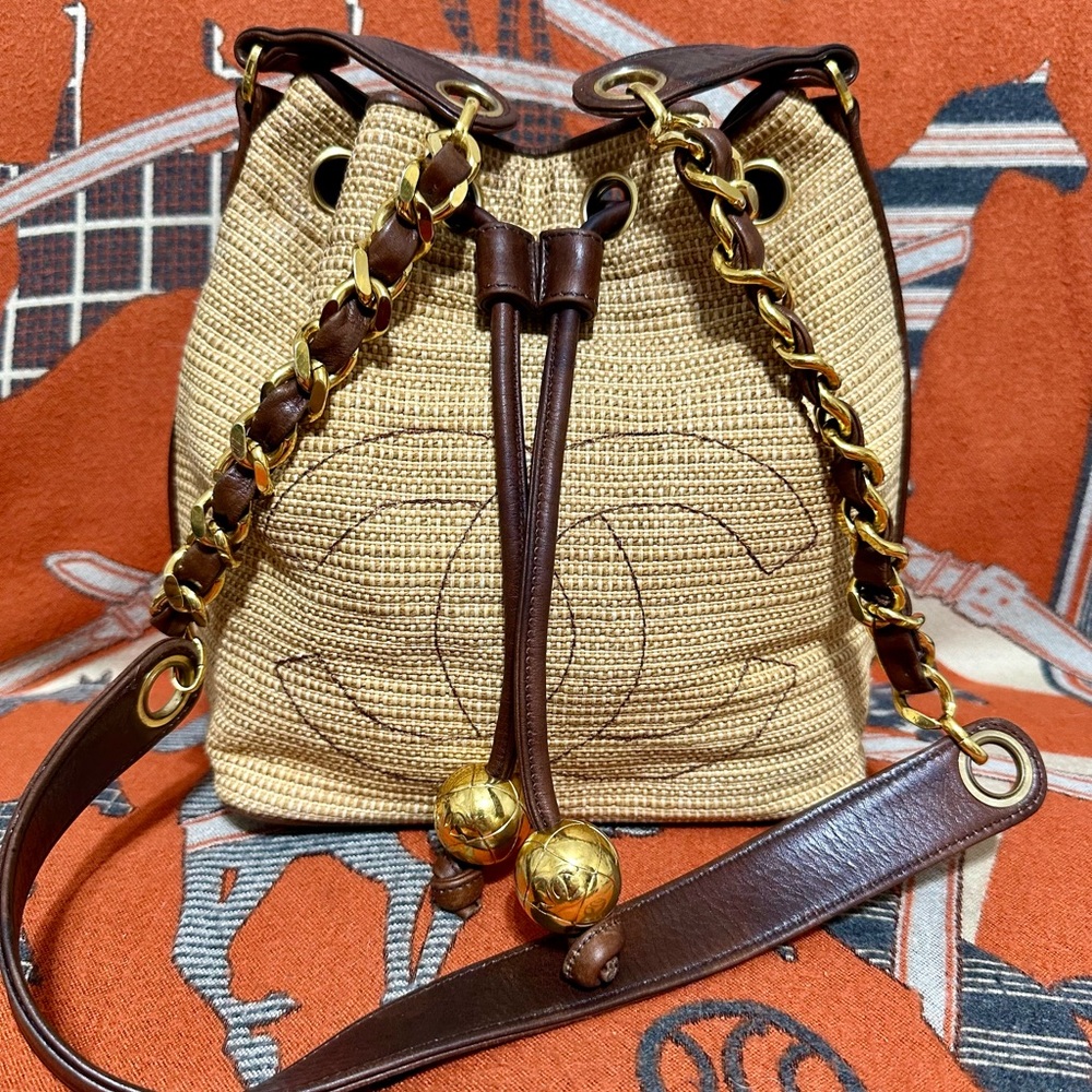 CHANEL Tan and Brown Bucket Bag